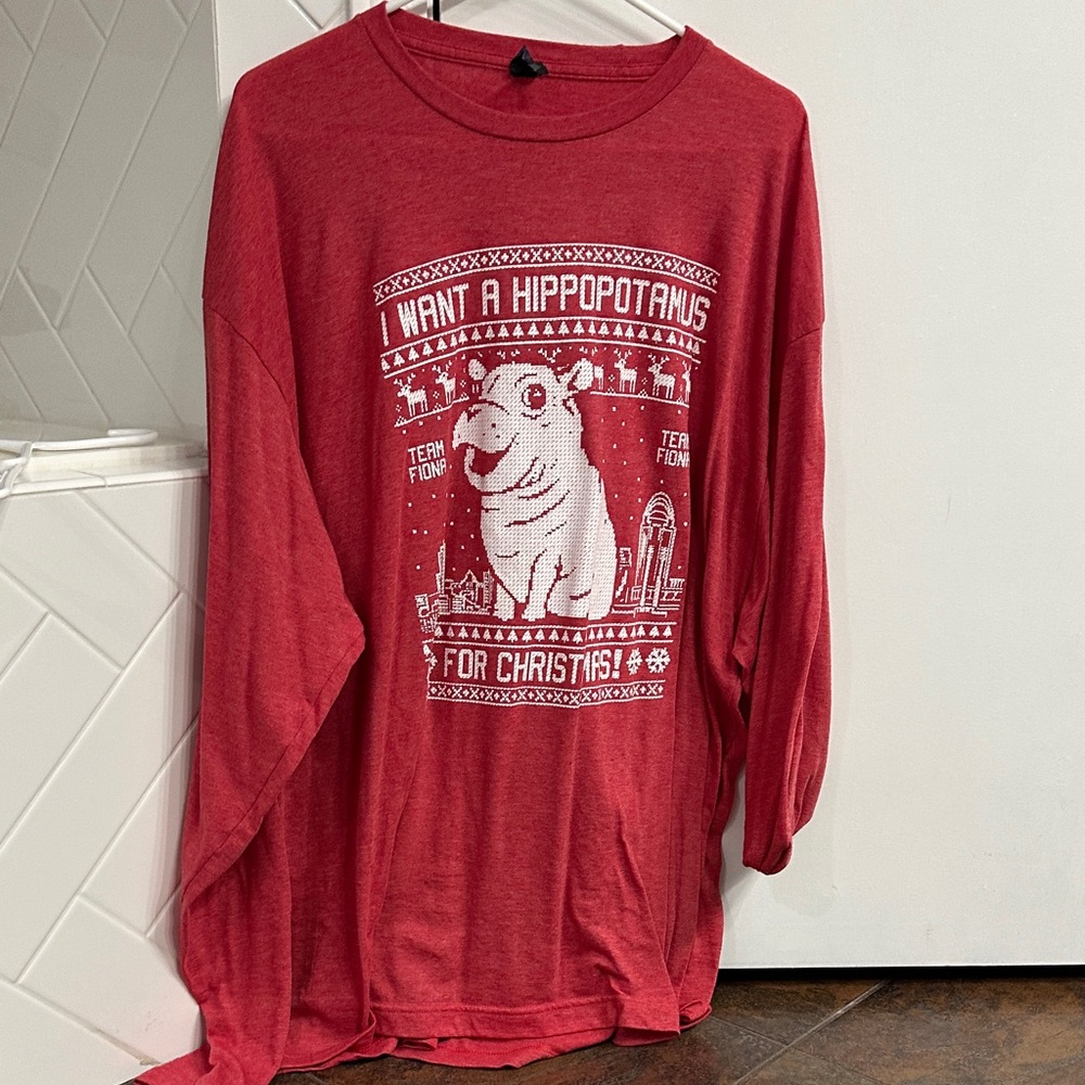 Tultex Red Long Sleeve Tee with Hippo Design